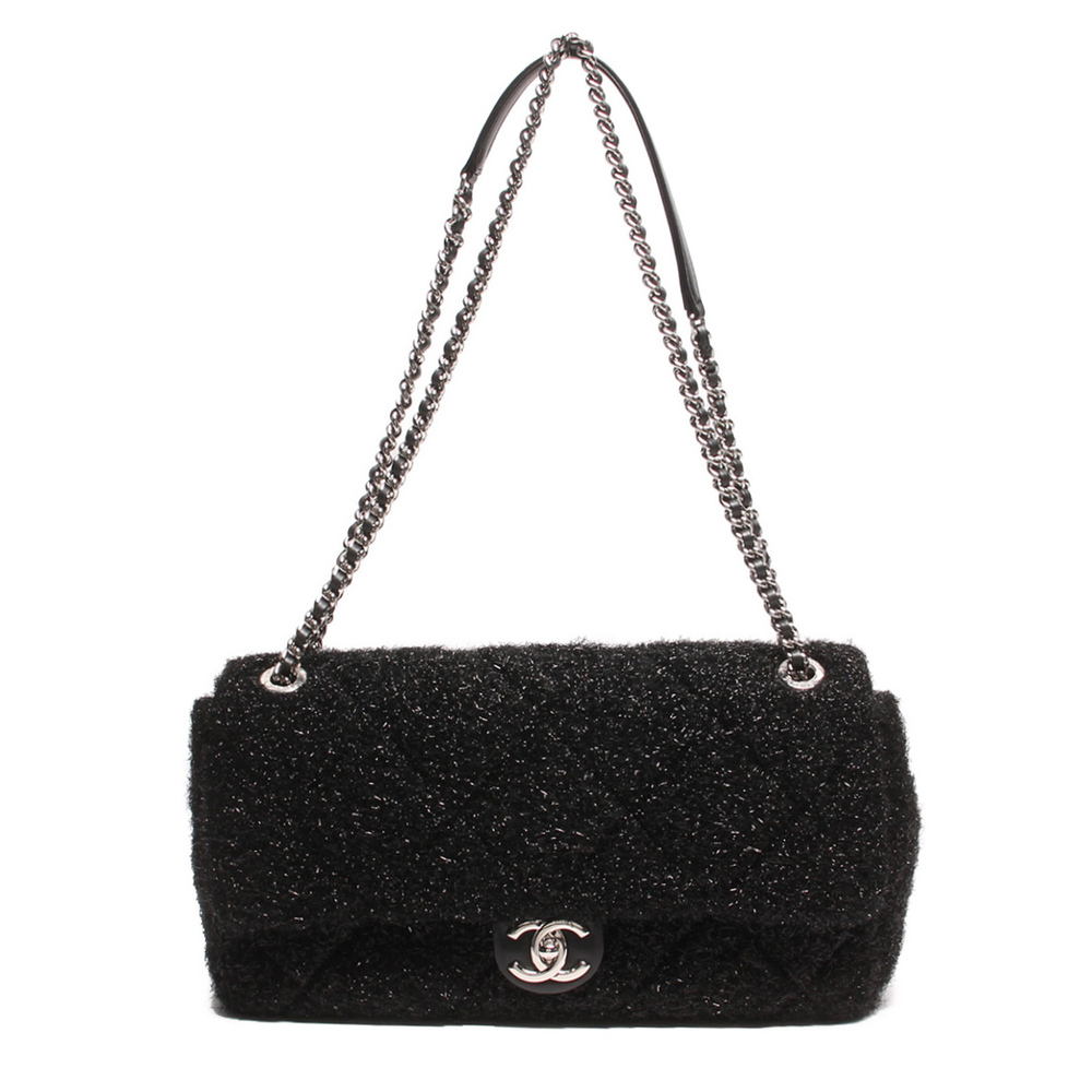 Chanel Double Chain Shoulder Bag Coco Mark Black